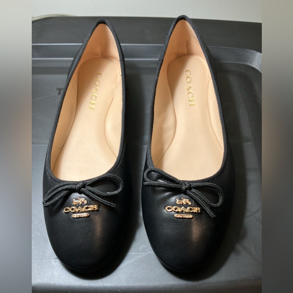 Coach Black Leather Ballet Flats with Bow
